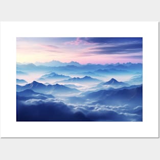 Mountain Sea Clouds Sunset Sky Landscape Posters and Art